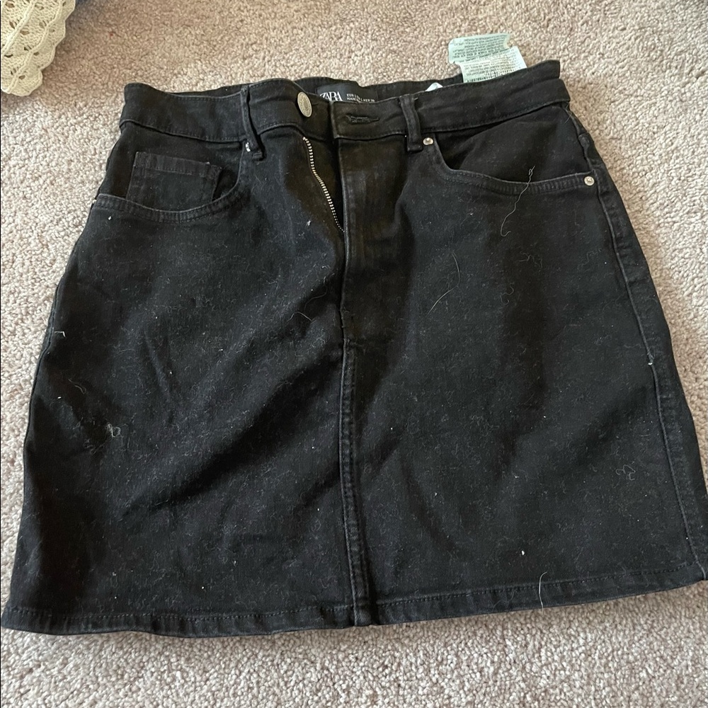 Zara black denim mini skirt
